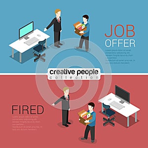 HR job offer fired dismissal flat 3d isometric modern concept