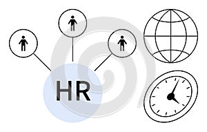HR Management Concept with Global Network, Workforce, and Time Elements
