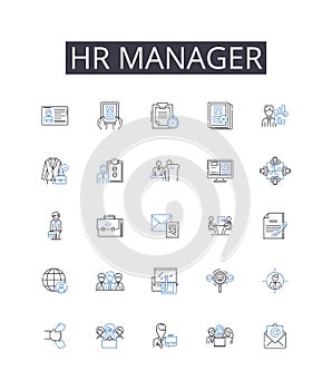 Hr manager line icons collection. Relax, Serenity, Calm, Tranquility, Ease, Peace, Mellow vector and linear illustration