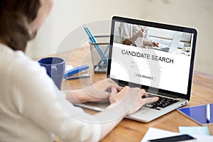 HR manager searching for new candidates online, human resource m