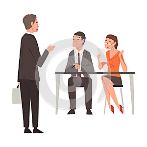 HR Managers Talking with Male Candidate, Businessman Having Job Interview at Headhunting Company, Business Meeting