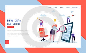 Hr Recruit Hire Talent Landing Page Template. Vacant Business Job Sign on Chair. Character Search Resume of Employee photo