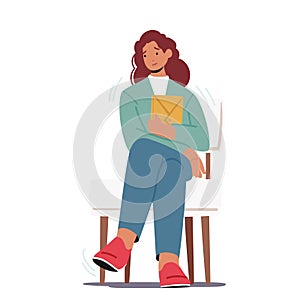 Hr Recruitment Concept. Candidate Woman with Cv in Hand Sit on Chair Waiting Job Interview Isolated on White Background