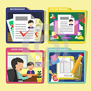 HR recruitment process icons set in flat design