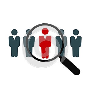 Hr solutions, search for employees and job, recruitment agency icon, human resources, consider candidate, job applicant sign