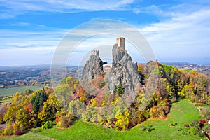 Hrad Trosky in sunny autumn day, Czechia