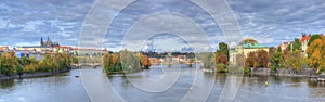 Hradcany castle, Charles bridge, Vltava river, Prague, Czech republic- panorama