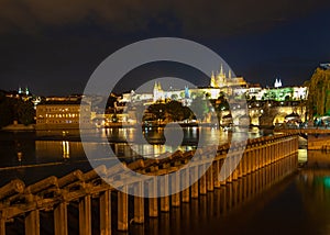 Hradcany with Prague Castle and St Vitus Cathedral by night