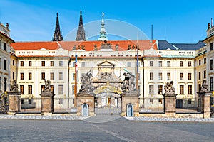 Hradcany Square and Matyas Gate - the main entrance to Prague Castle, Praha, Czech Republic