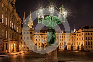 Hradcany square. Night. Lamp