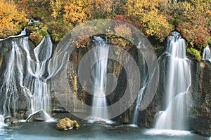 Hraunfossar waterfall in autumn