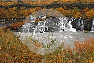 Hraunfossar Waterfall in Fall