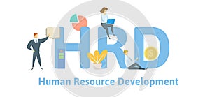HRD, Human Resource Development. Concept with keywords, letters and icons. Flat vector illustration. Isolated on white