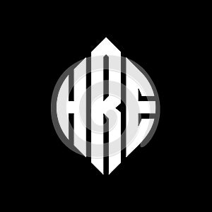 HRE circle letter logo design with circle and ellipse shape. HRE ellipse letters with typographic style. The three initials form a photo
