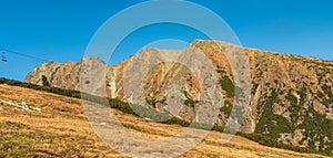 Hreben Bast mountain ridge from hiking trail bellow Chata pod Soliskom hut in autumn Vysoke Tatry mountains in Slovakia