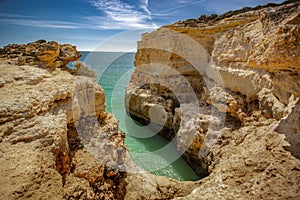 Hree Castles beach in Portimao, District Faro, Algarve, Southern Portugal. Landscape, region