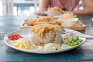 hrimp Paste Fried Rice with Condiments