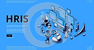 Hris isometric landing page. Human resources tech