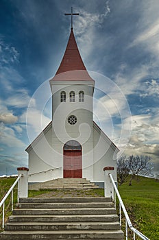 Hrisey Church. Village of Hrisey island in Iceland