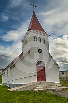 Hrisey Church. Village of Hrisey island in Iceland