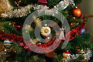 ÃÂ¡hristmas ball in shape of sunflower on Christmas tree.