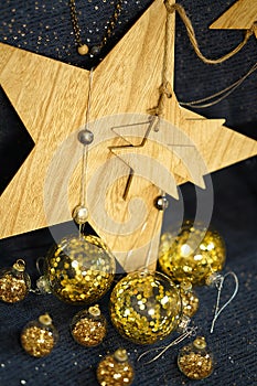 Ð¡hristmas decoration, transparent baubles with gold glitters