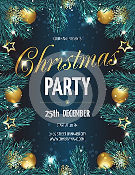 Ð¡hristmas party poster with fir branches.