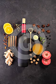 Ð¡hristmas or winter warming drink. .Mulled wine recipe ingredients