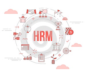 Hrm human resource management concept with icon set template banner with modern orange color style and circle round shape