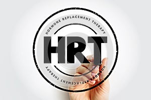 HRT Hormone Replacement Therapy - form of hormone therapy used to treat symptoms associated with female menopause, acronym text