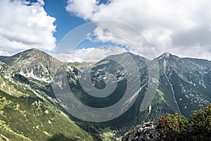 Hruby vrch, Klin and Bystra peaks with Rackova dolina valley bellow in Western Tatras mountains in Slovakia