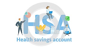 HSA, Health Savings Account. Concept with keywords, letters and icons. Flat vector illustration. Isolated on white