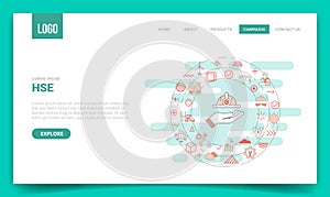 Hse health safety environment concept with circle icon for website template or landing page homepage