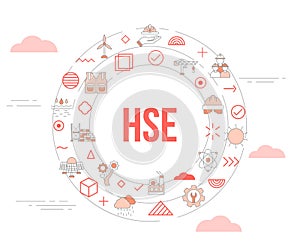 Hse health safety environment concept with icon set template banner and circle round shape