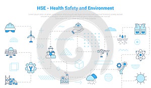 Hse health safety environment concept with icon set template banner with modern blue color style