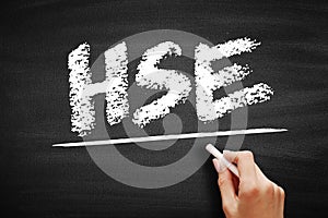 HSE Health Safety Environment - processes and procedures identifying potential hazards to a certain environment, acronym text on