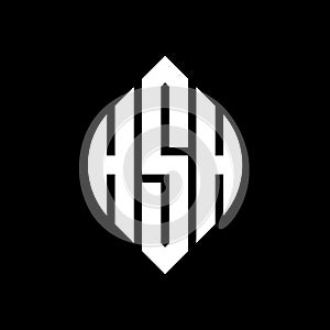 HSH circle letter logo design with circle and ellipse shape. HSH ellipse letters with typographic style. The three initials form a photo