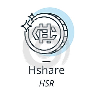 Hshare cryptocurrency coin line, icon of virtual currency