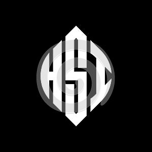 HSI circle letter logo design with circle and ellipse shape. HSI ellipse letters with typographic style. The three initials form a