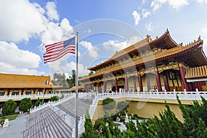 Hsi Lai Temple with American flag