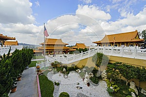 Hsi Lai Temple with American flag