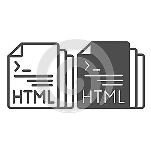 HTML code document files line and solid icon, programming concept, html doc vector sign on white background, outline