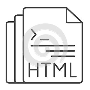 HTML code document files thin line icon, programming concept, html doc vector sign on white background, outline style