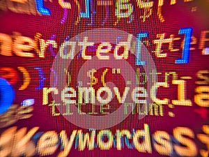 HTML code on the screen editor,. Programming code screen of software developer. Real Java Script code developing screen. . Web