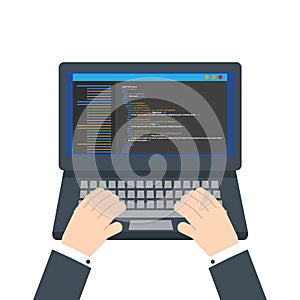 HTML code website. Laptop coding, programming concept.