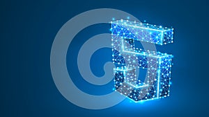 HTML coding language sign. Device, programming, developing concept. Abstract, digital, wireframe, low poly mesh, vector