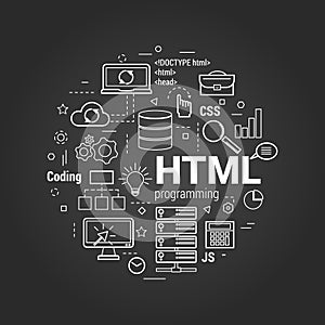 HTML coding linear concept on black