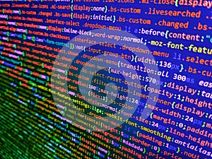 HTML5 concept macro backdrop in warm colors. Abstract computer script  code. Big data concepts working in cyberspace environment