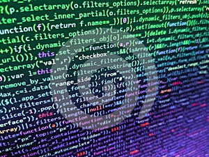 HTML5 concept macro backdrop in warm colors. Binary code digital technology background. Program development concept. PHP