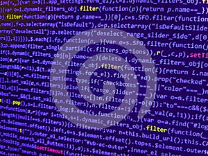 HTML and CSS code developing screenshot. Web developer HTML code with CSS on screen. HTML5 concept macro backdrop in warm colors.